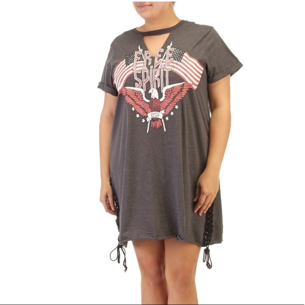 Junior Plus Graphic "Free Spirit" T-Shirt Dress